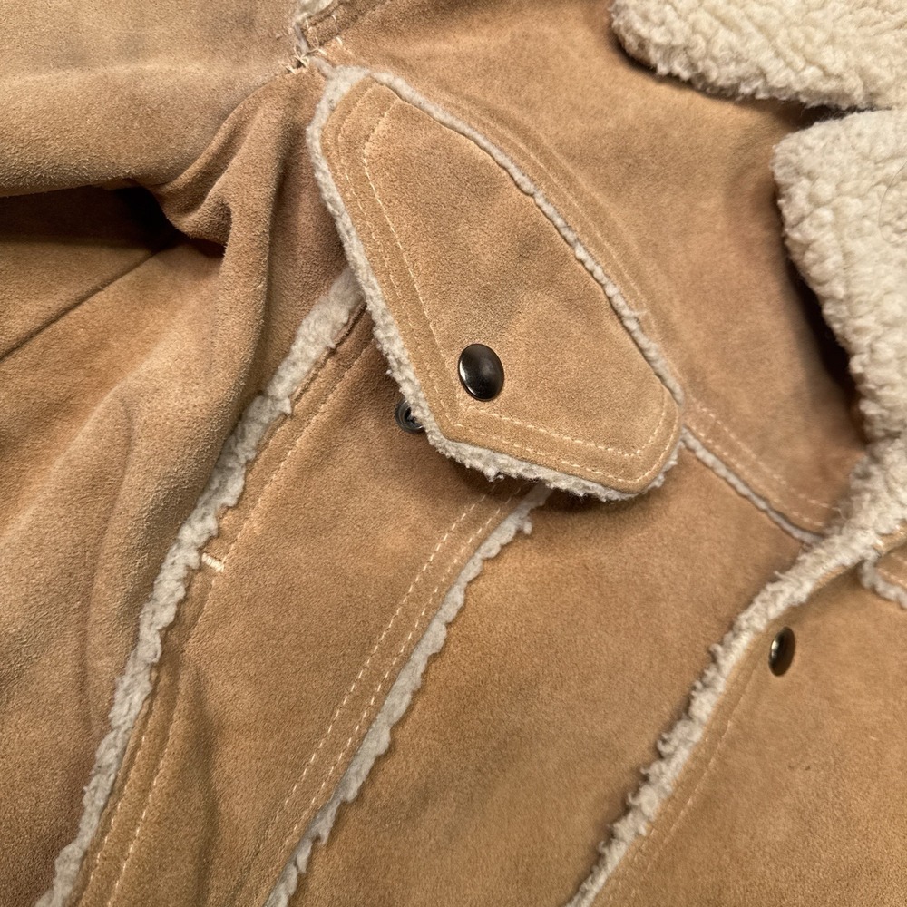 VTG JCPenney Jacket Men 40 Brown Suede Leather Trucker Sherpa Yellowstone 70s - Picture 6 of 13